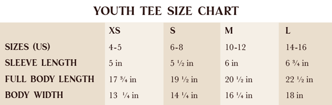 LTA Youth size guide